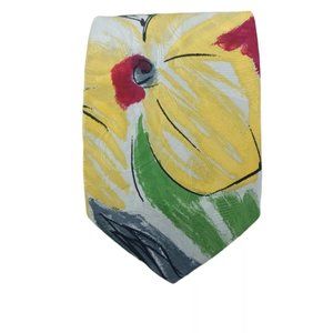 BYBLOS Light Gray Floral Silk Tie ITALY 58"/ 3.7" EC